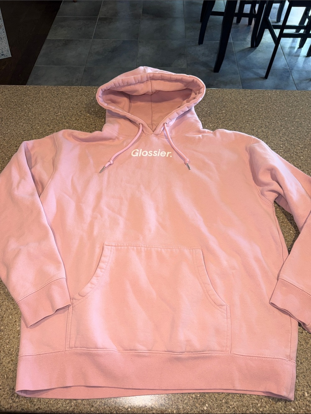 Glossier pink hoodie sweatshirt